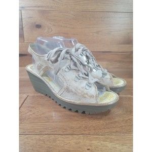 FLY LONDON 'Ylfa' Womens Distressed Wedge Lace Up Sandal SIZE 40 US 9-9.5